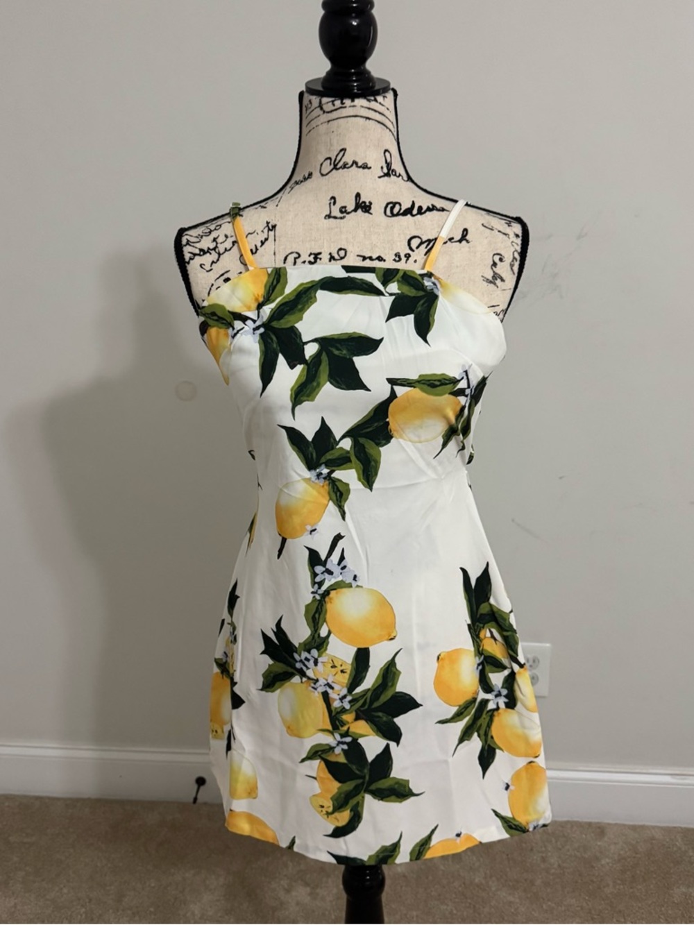 SHEIN White Lemon Print Mini Dress with Yellow and Green Accents